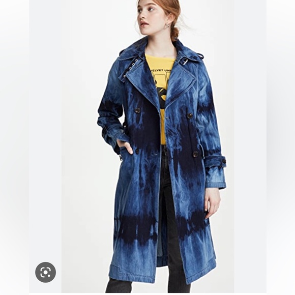 Avec Les Filles Tie-dye Raglan Double-breasted Trench Coat In Dark Blue Tie Dye - Picture 3 of 7